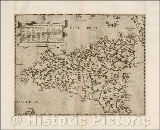 Historic Map - Li Nomi Antichi e Moderni De l'Isola d'Sicila/The Ancient and Modern Names of the Island Sunday, 1560, Ferrando Bertelli - Vintage Wall Art