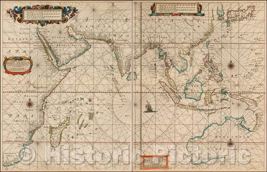 Historic Map - t Wester Deel van Oost Indien Streckende van C. de bona & 't Ooster Deel van Oost Indien :: Indian Ocean, Australia, Abel Tasman's 1644 Voyage, 1659 - Vintage Wall Art