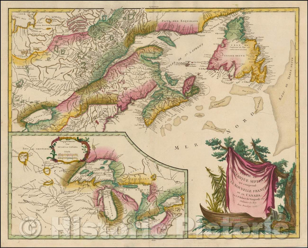 Historic Map - Partie De L'Amerique Septent? Qui comprend La Nouvelle France ou Le Canada, 1765, Didier Robert de Vaugondy - Vintage Wall Art