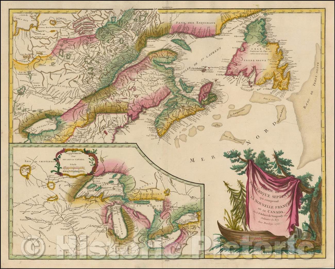 Historic Map - Partie De L'Amerique Septent? Qui comprend La Nouvelle France ou Le Canada, 1765, Didier Robert de Vaugondy - Vintage Wall Art