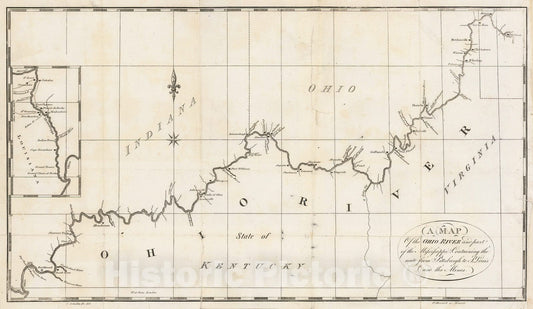 Historic Map - Ohio River and part of the Mississippi, Containing the route from Pittsburg to S. Louis, and the Mines, 1810, Peter Maverick - Vintage Wall Art