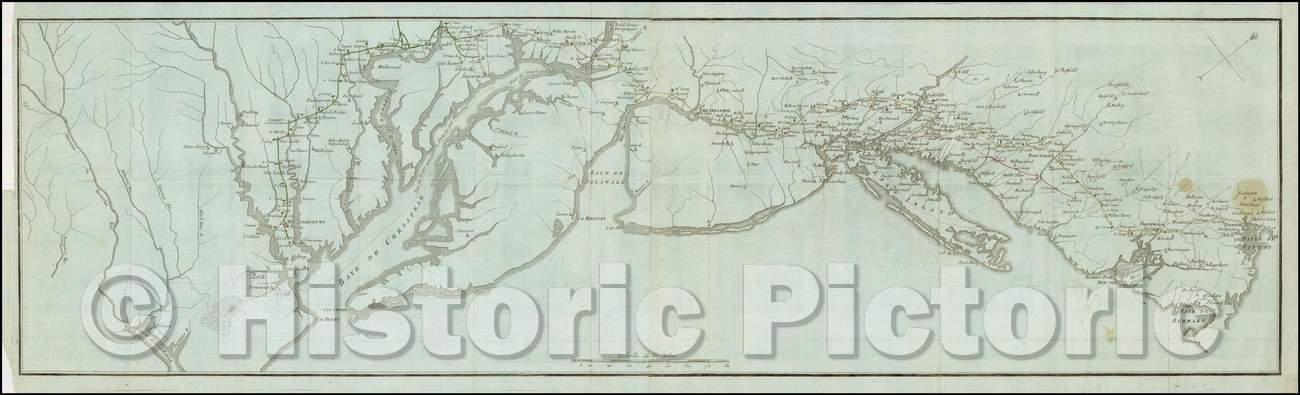 Historic Map - Revolutionary War Map Showing Rochambeau's March from Boston to the Chesapeake, 1787, Henri Soules v2