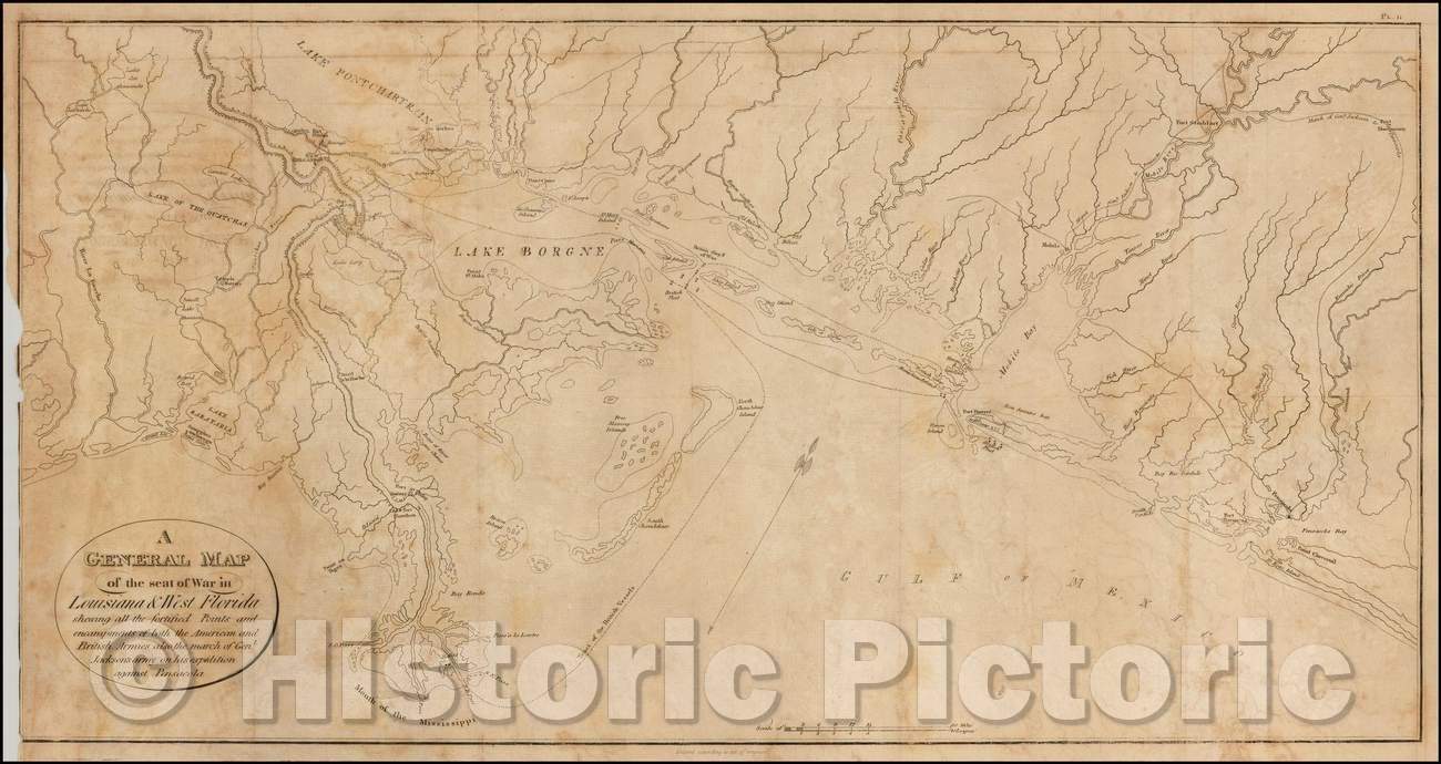 Historic Map - seat of War in Louisiana & West Florida shewing all the fortified Points and encampments of both the American and British Armies, 1816 v1
