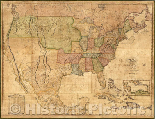 Historic Map - Map of the United States with the Contiguous British & Spanish Possessions, 1822, John Melish v2