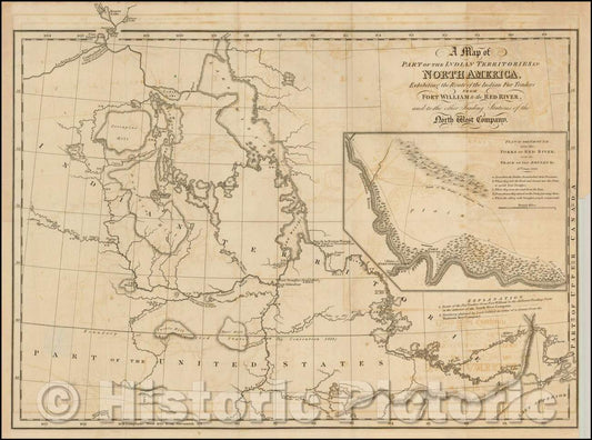 Historic Map - A Map of Part of the Indian Territories in North America Exhibiting the Route of the Indian Fur Traders From Fort William to the Red River, 1819 - Vintage Wall Art
