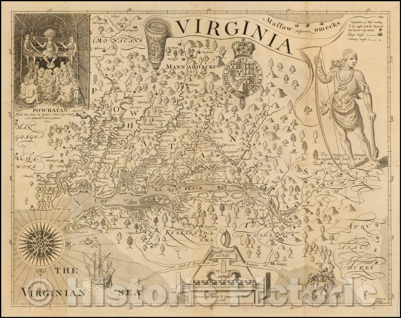 Historic Map - Virginia. Discovered and Discribed, 1612, John Smith v3