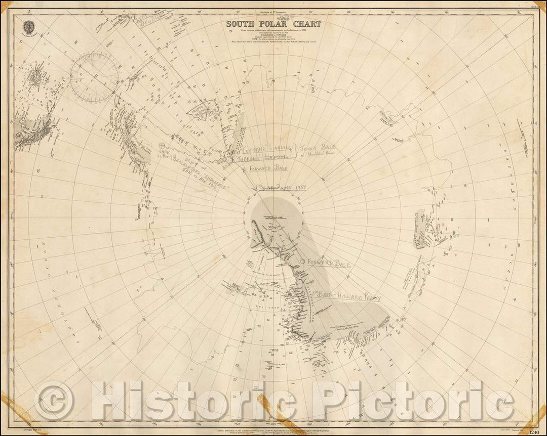 Historic Map - South Polar Chart From Various authorities with amendments and additions to 1927, 1927, British Admiralty - Vintage Wall Art