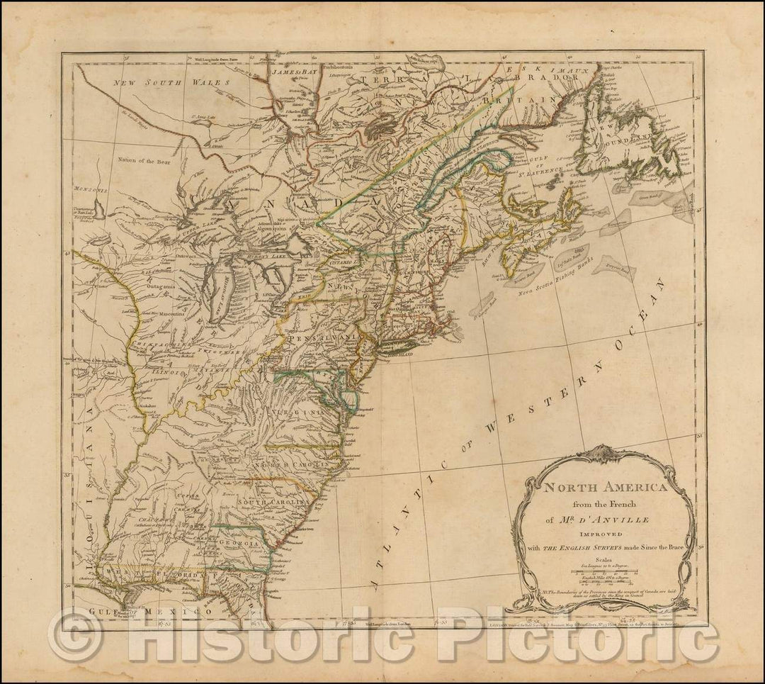 Historic Map - North America from the French of Mr. D'Anville Improved with the English Surveys made Since the Peace, 1775, Robert Sayer - Vintage Wall Art