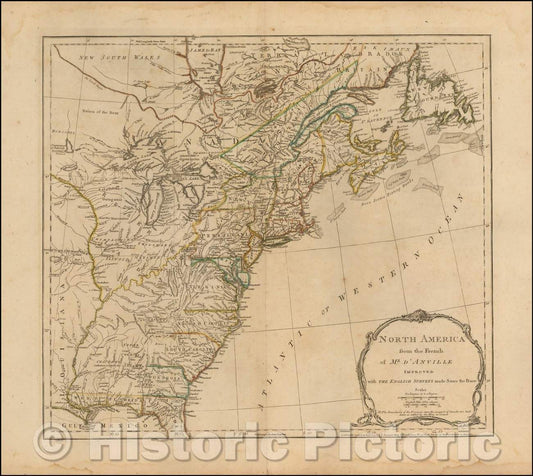 Historic Map - North America from the French of Mr. D'Anville Improved with the English Surveys made Since the Peace, 1775, Robert Sayer - Vintage Wall Art