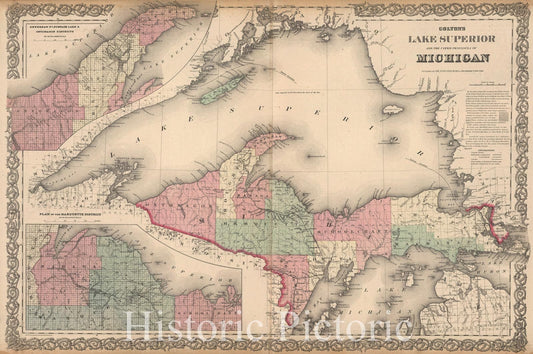 Lake Superior and Upper Michigan Peninsula, 1876 - Historical Map Print
