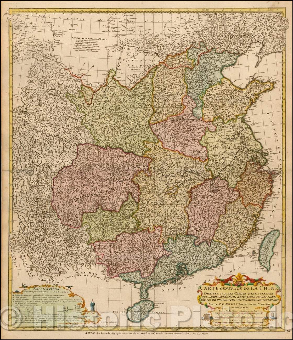 Historic Map - Carte Generale de La Chine Dressee sur les Cartes Particulieres que l'Empereur Cang-Hi a fait lever sur les lieux par les, 1733 - Vintage Wall Art
