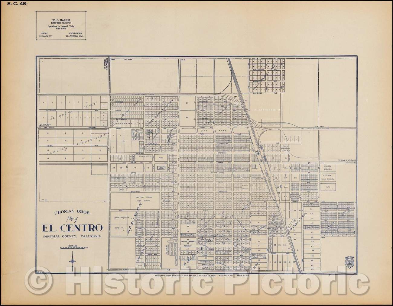 Historic Map - Map of El Centro Imperial County, Califoria, 1920, Thomas Brothers - Vintage Wall Art