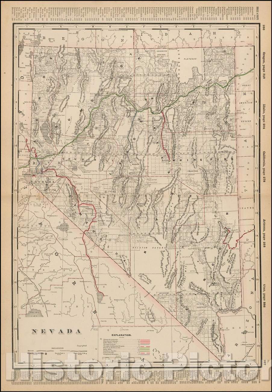 Historic Map - Nevada, 1895, George F. Cram - Vintage Wall Art