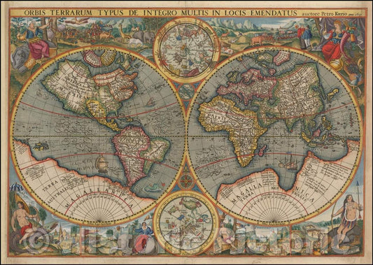 Historic Map - Orbis Terrarum Typus De Integro Multis In Locis Emendatus auctore Petro Kaerio anno 1607 / Double hemisphere World Map, 1607, Petrus Kaerius - Vintage Wall Art