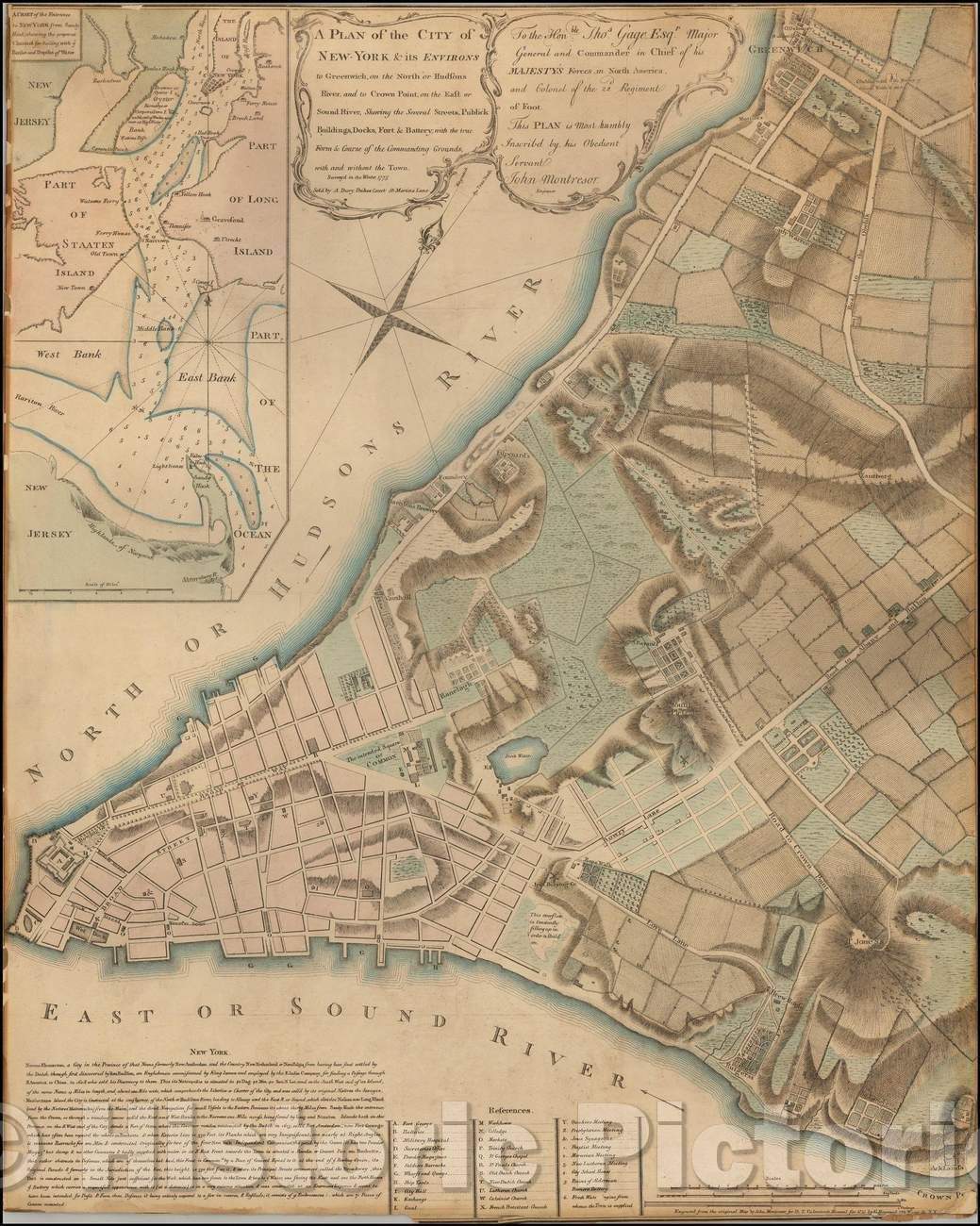 Historic Map - A Plan of the City of New-York & its Environs to Greenwich, on the North or Hudson's River, and to Crown Point, on the East or Sound River, 1775 v1