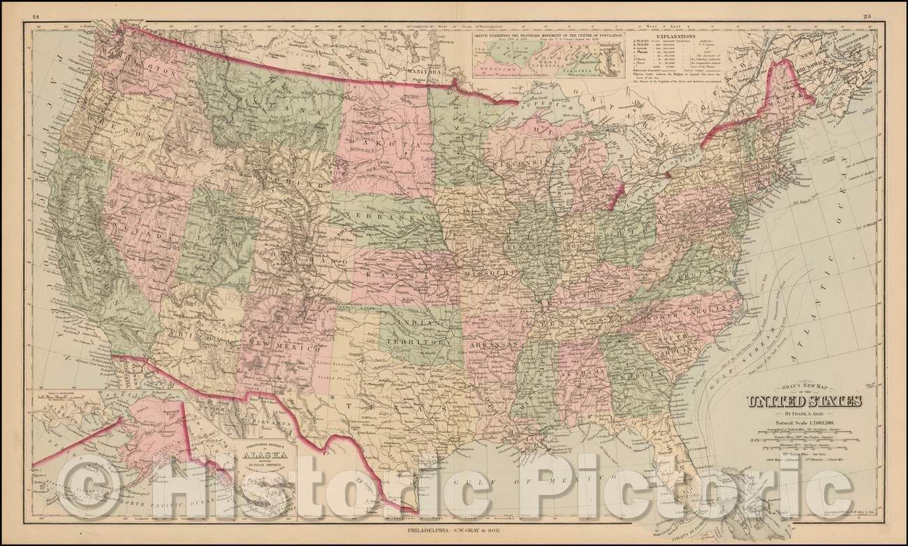 Historic Map - Gray's New Map of the United States, 1879, O.W. Gray v1