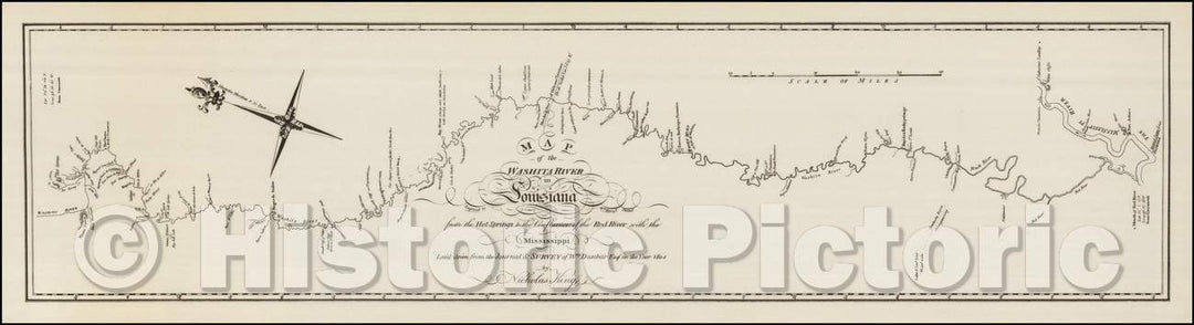 Historic Map - Map of the Washita river in Louisiana from the Hot Springs to the confluence of the Red River with the Mississippi, 1804, George T. Dunbar v9