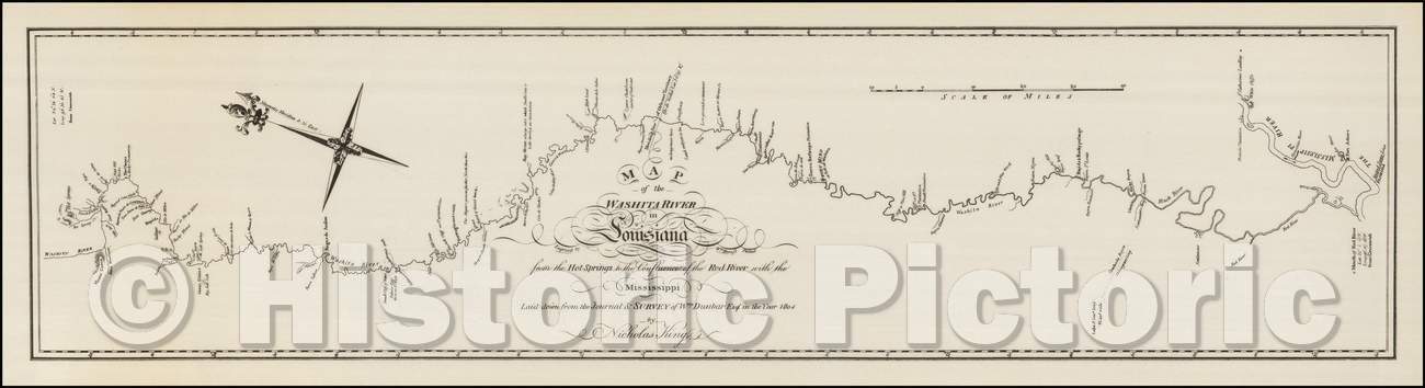 Historic Map - Map of the Washita river in Louisiana from the Hot Springs to the confluence of the Red River with the Mississippi, 1804, George T. Dunbar v9
