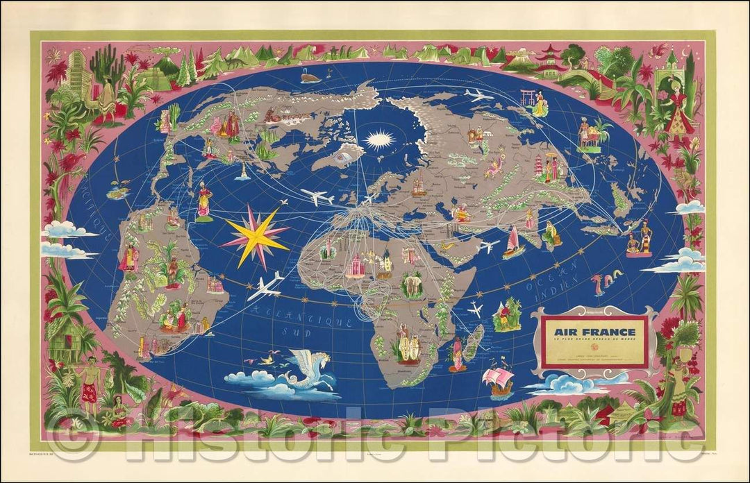 Historic Map - World Air France - Le Plus Grand Reseau Du Monde, 1959, Lucien Boucher v2