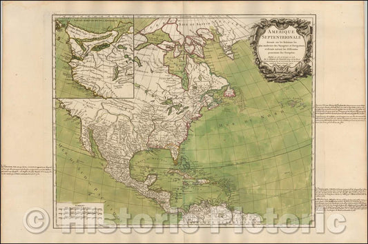 Historic Map - Amerique Septenrionale dressee sur les Relations les plus modernes des Voyageurs et Navigateurs, 1775 - Vintage Wall Art