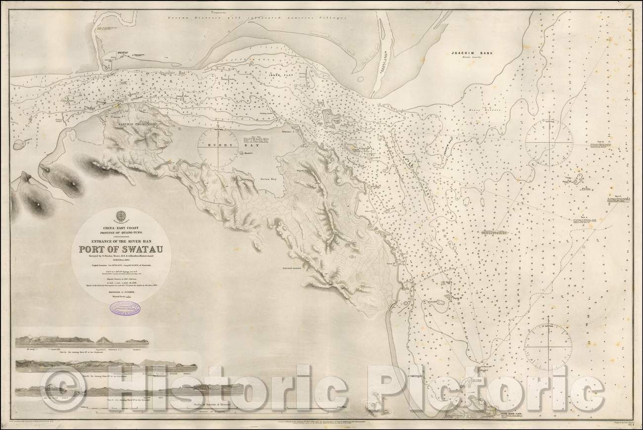 Historic Map - Entrance of the River Han Port of Swatau, 1865, British Admiralty - Vintage Wall Art