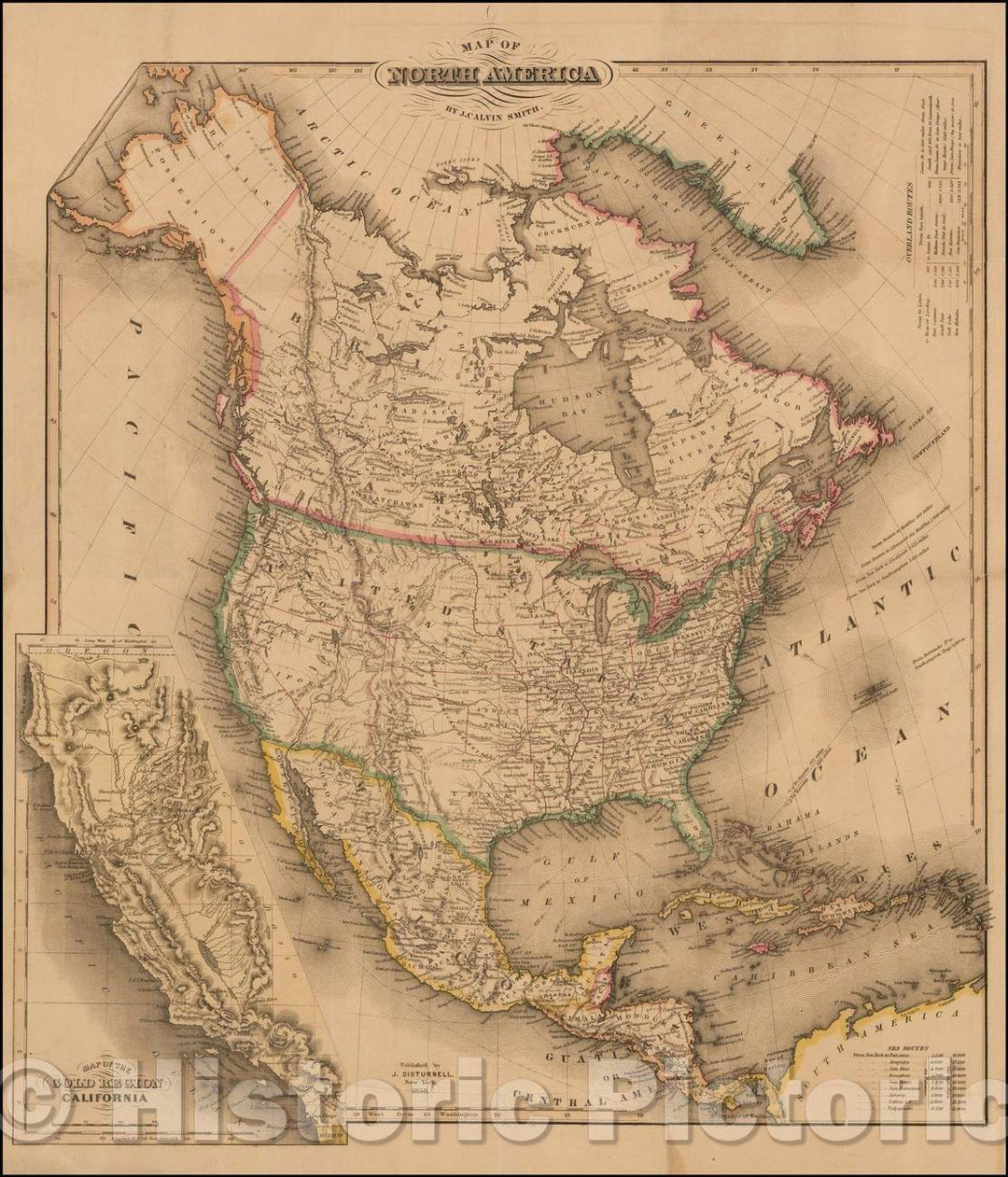 Historic Map - Map of North America, 1850, J. Calvin Smith - Vintage Wall Art