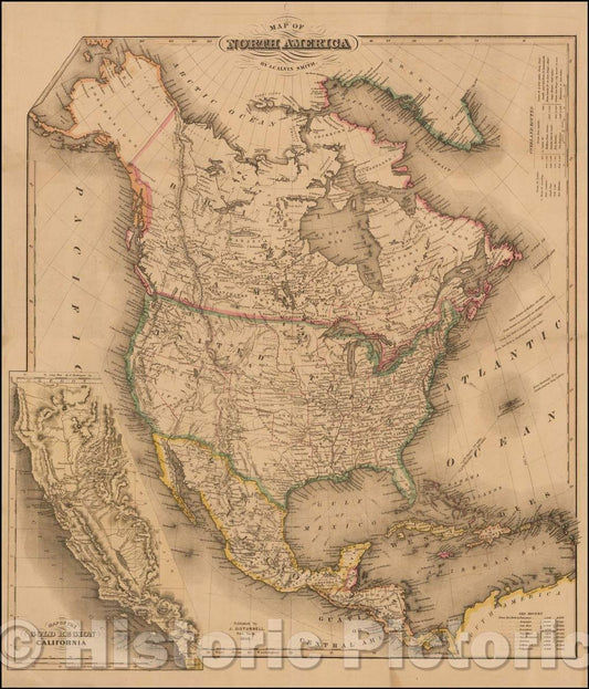 Historic Map - Map of North America, 1850, J. Calvin Smith - Vintage Wall Art