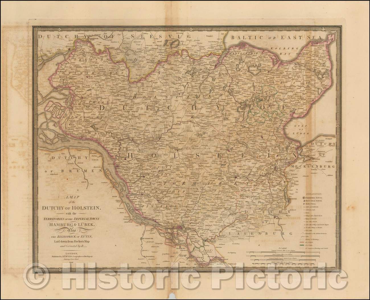 Historic Map - Dutchy of Holstein, with the Territories of the Imperial Towns Hamburg & Lubek, Also The Bishoprick of Eutin, Laid down from Fischer's Ma, 1842 v2
