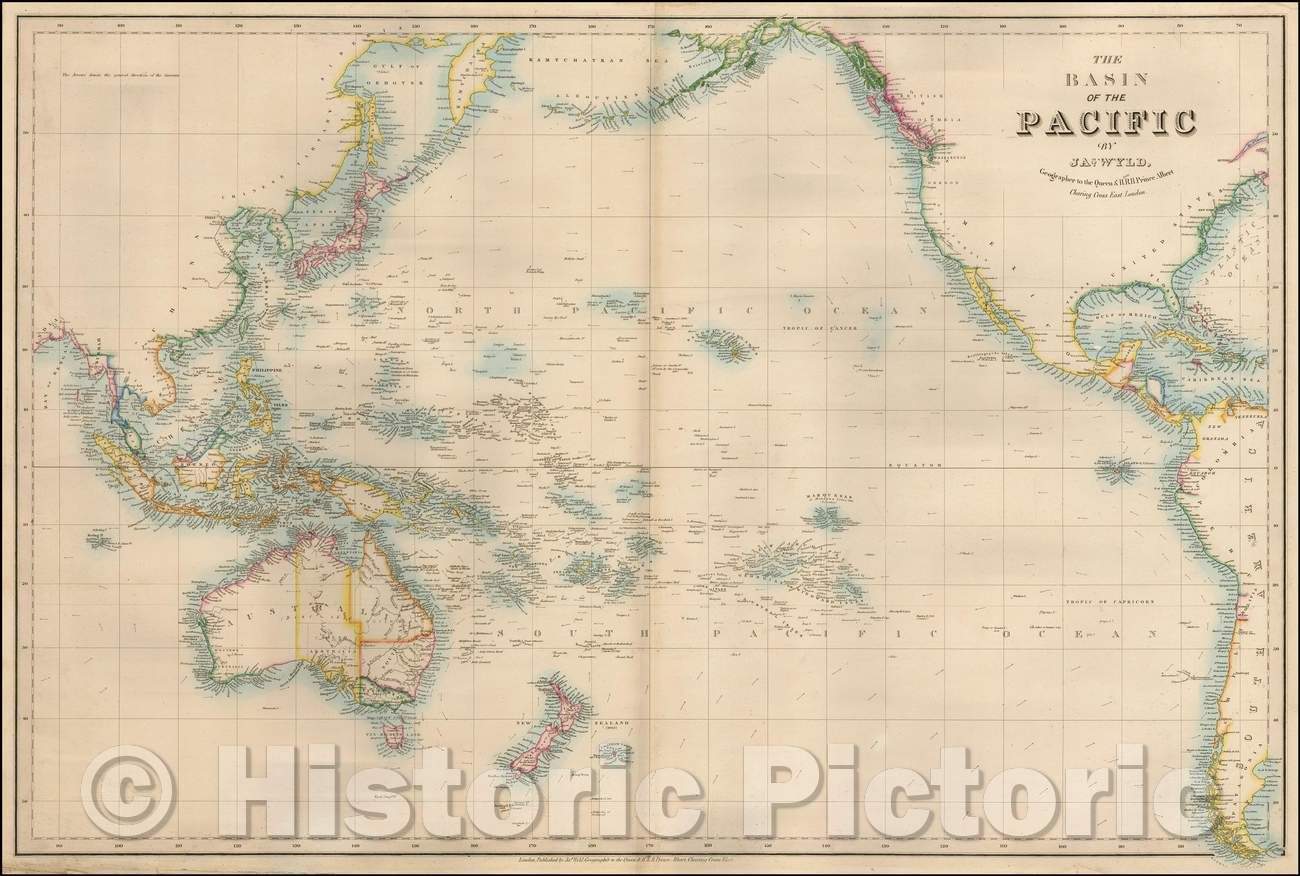 Historic Map - The Basin of the Pacific, 1850, James Wyld - Vintage Wall Art
