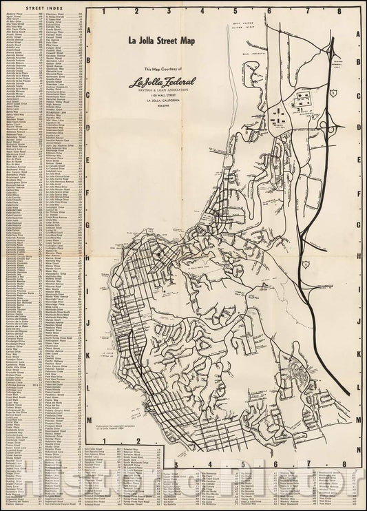 Historic Map - La Jolla Street Map, 1964, La Jolla Light - Vintage Wall Art