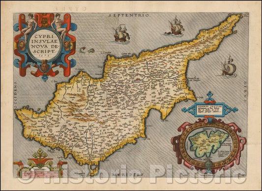 Historic Map - Cypri Insulae Nova Descriptio, 1581, Abraham Ortelius - Vintage Wall Art