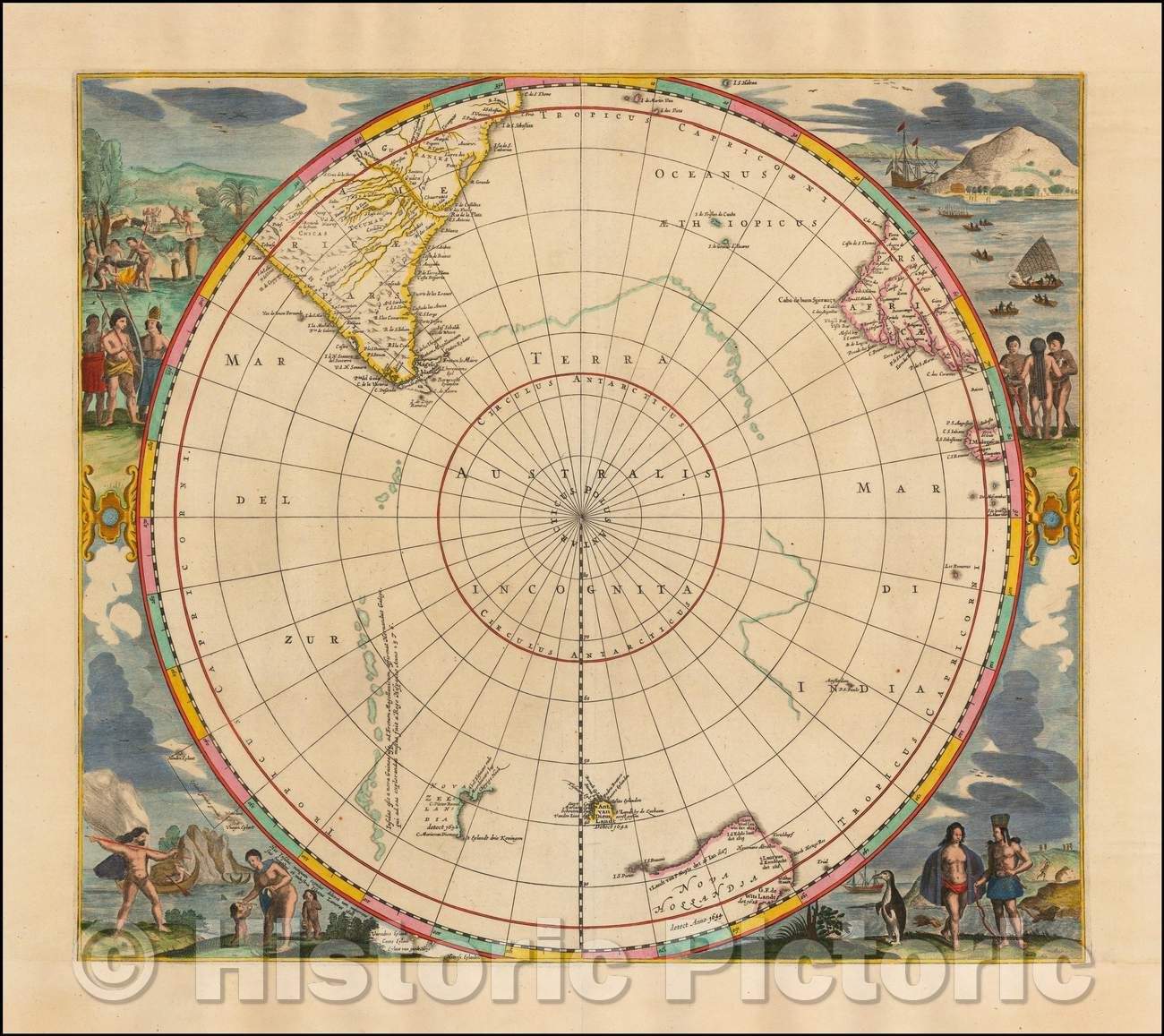 Historic Map - South Polar Regions, 1657, Jan Jansson - Vintage Wall Art