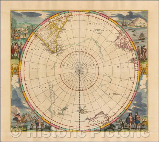 Historic Map - South Polar Regions, 1657, Jan Jansson - Vintage Wall Art