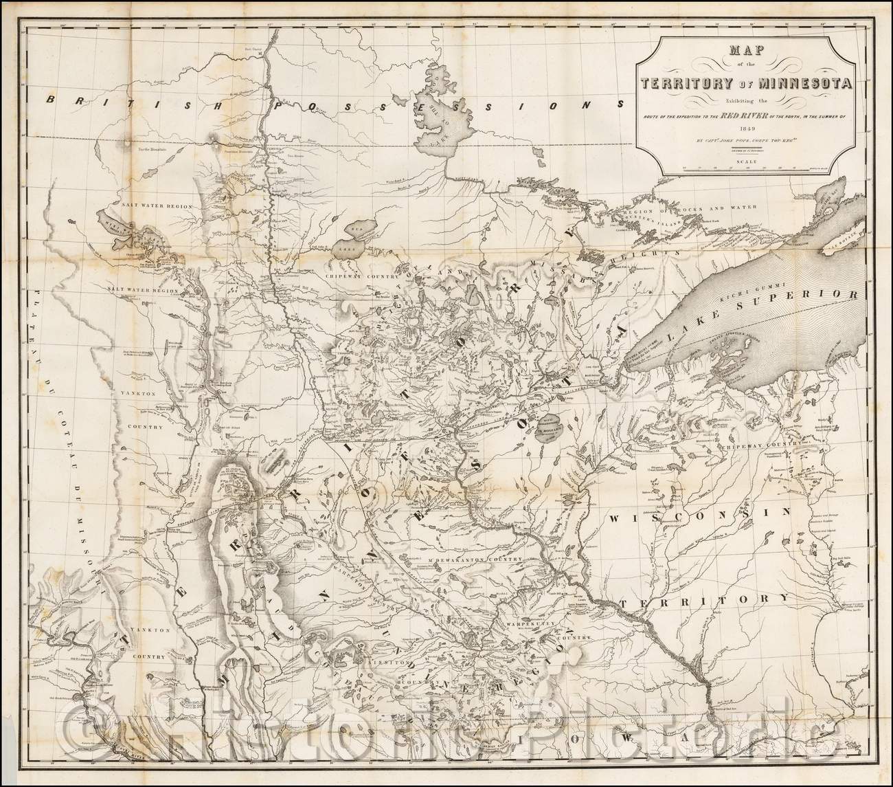 Historic Map - Map of the Territory of Minnesota Exhibiting the Route of the Expedition To The Red River of the North, In The Summer of, 1849, John Pope v3
