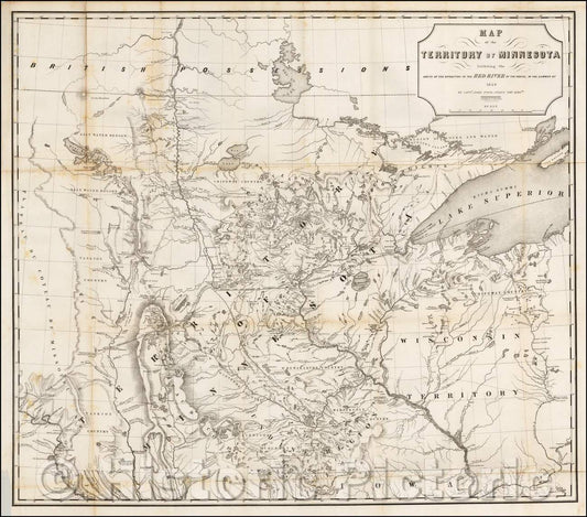 Historic Map - Map of the Territory of Minnesota Exhibiting the Route of the Expedition To The Red River of the North, In The Summer of, 1849, John Pope v3