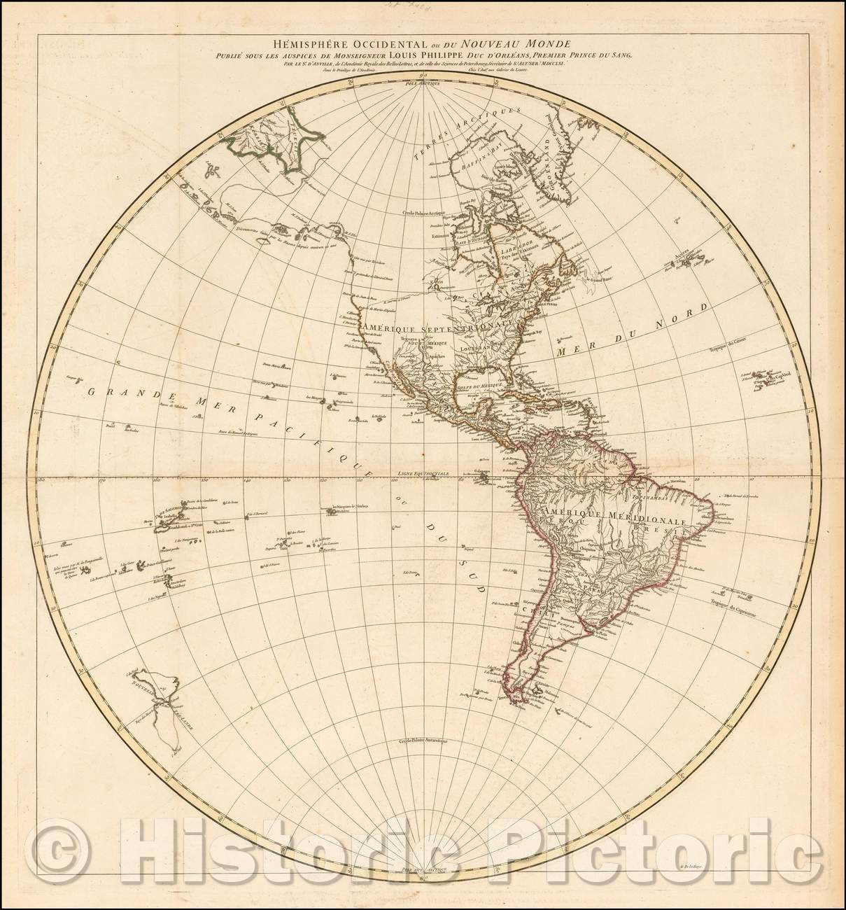 Historic Map - Hemisphere Occidental ou du Nouveau Monde Publie, 1761, Jean-Baptiste Bourguignon d'Anville - Vintage Wall Art