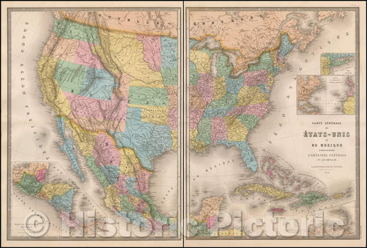Historic Map - Carte Generale Des Etats-Unis Et Du Mexique, 1865, Eug?e Andriveau-Goujon v2