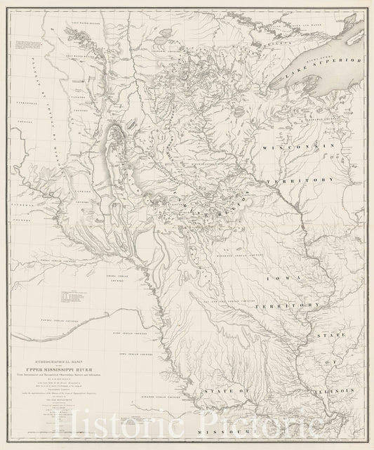 Upper Mississippi River Hydrographical Basin, 1845 - Historical Map Print
