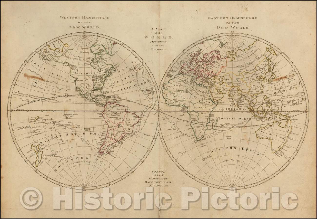 Historic Map - World, 1773, Robert Sayer - Vintage Wall Art