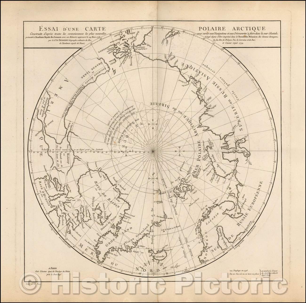 Historic Map - Essai D'Une Carte Polaire Arctique Construite d'apres toutes les connoissances Navigations et aux Decourvertes, 1774 v2