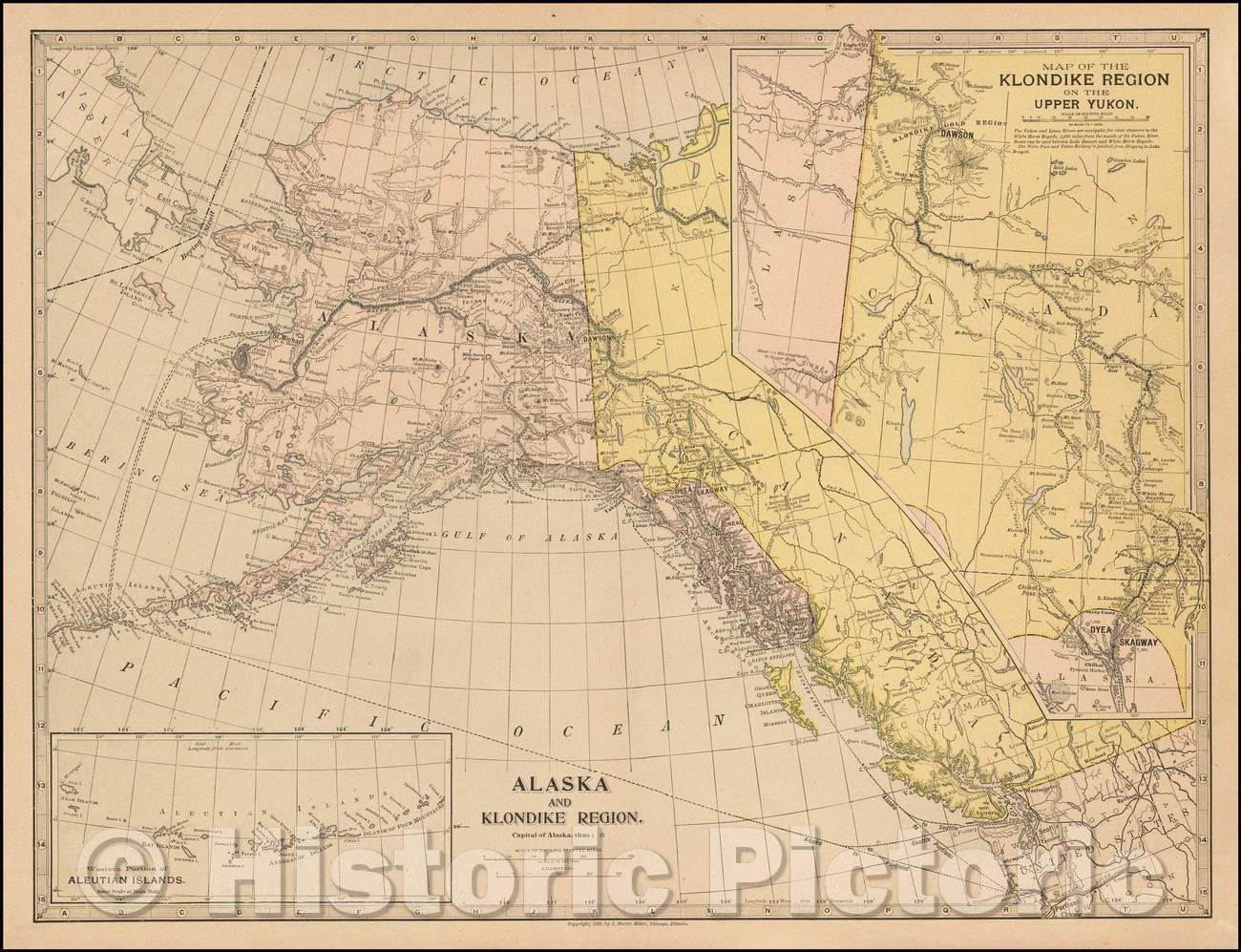 Historic Map - Alaska and the Klondike Region, 1899, J. Martin Miller - Vintage Wall Art