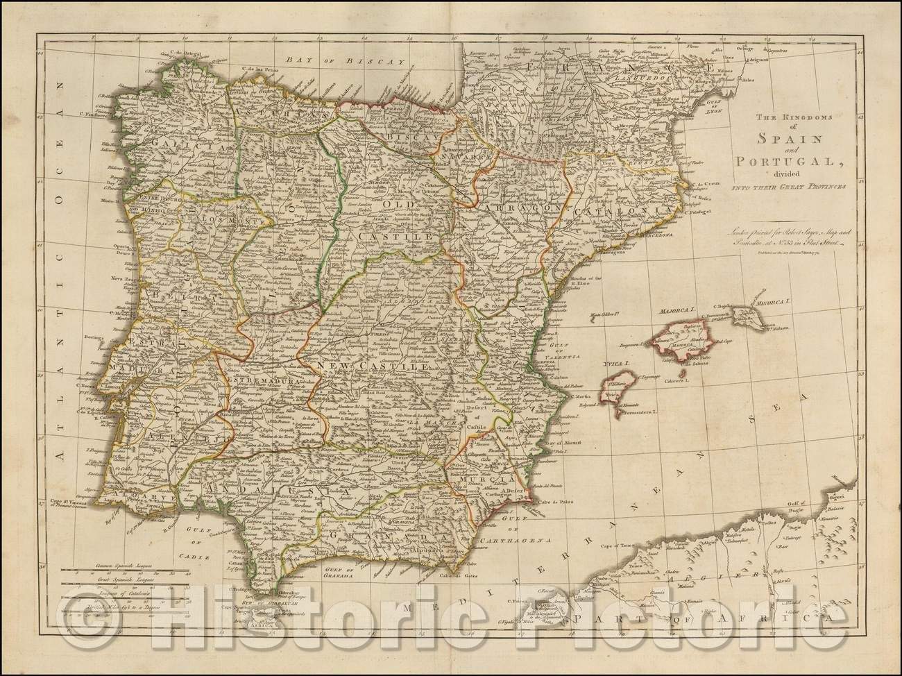 Historic Map - The Kingdoms of Spain and Portugal, divided into Their Great Provinces, 1772, Robert Sayer v1