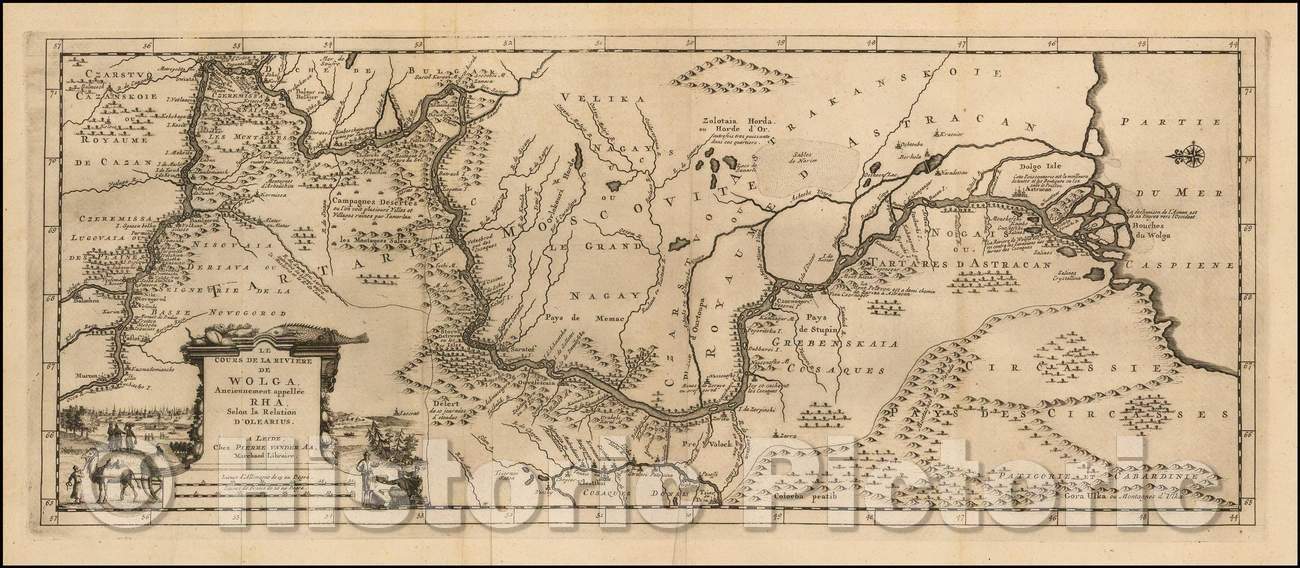 Historic Map - Le Cours de la Riviere de Wolga Anciennement appellee RHA. Selon la Relat, 1720 - Vintage Wall Art