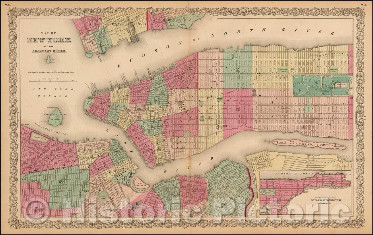 Historic Map - Map of New York And the Adjacent Cities, 1860, Joseph Hutchins Colton v1
