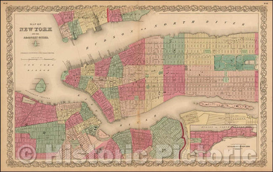 Historic Map - Map of New York And the Adjacent Cities, 1860, Joseph Hutchins Colton v1