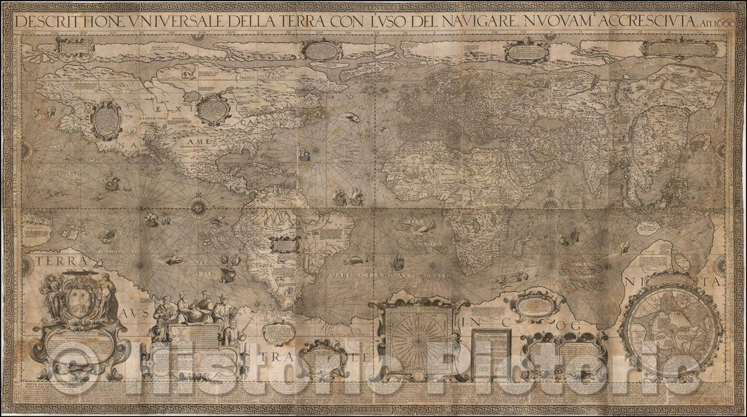 Historic Map - Descrittione Universale Della Terra Con L'Uso Del Navigare, Nuovam Accresciuta, 1600, Arnoldo di Arnoldi - Vintage Wall Art
