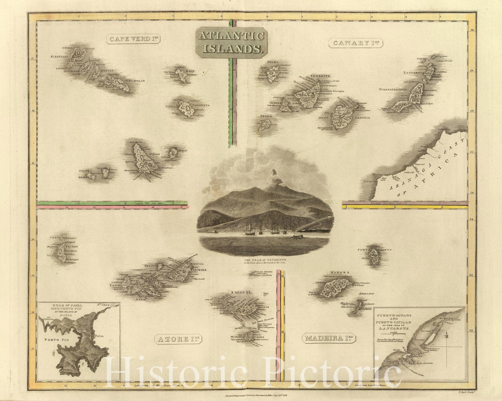 Atlantic Islands - Azores, Madeira, Canary and Cape Verde, 1817 | Historical Map Print