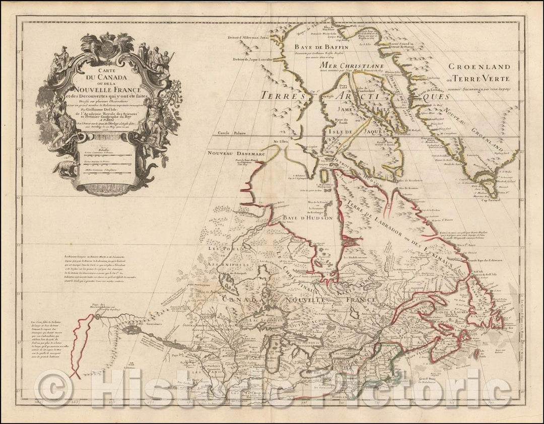 Historic Map - Carte Du Canada ou de la Nouvelle France et des Decouvertes qui y ont ete faits, 1703, Guillaume De L'Isle v2