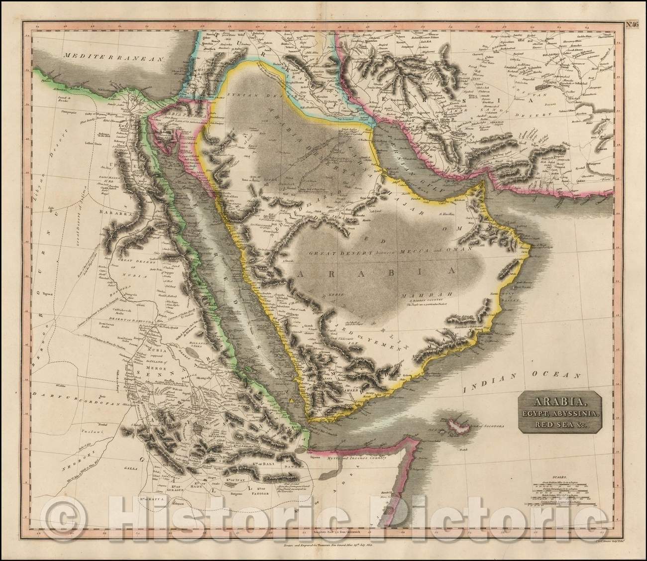 Historic Map - Arabia, Egypt, Abyssinia, Red Sea, 1814, John Thomson - Vintage Wall Art