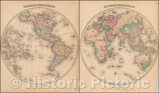 Historic Map - Eastern Hemisphere [with] Western Hemisphere, 1859, Joseph Hutchins Colton v2